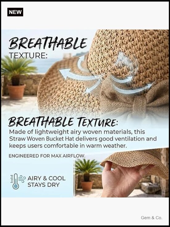 Elegant Woven Straw Sun Hat, Packable Wide Brim with Bow, Summer Beach Bucket main image 5